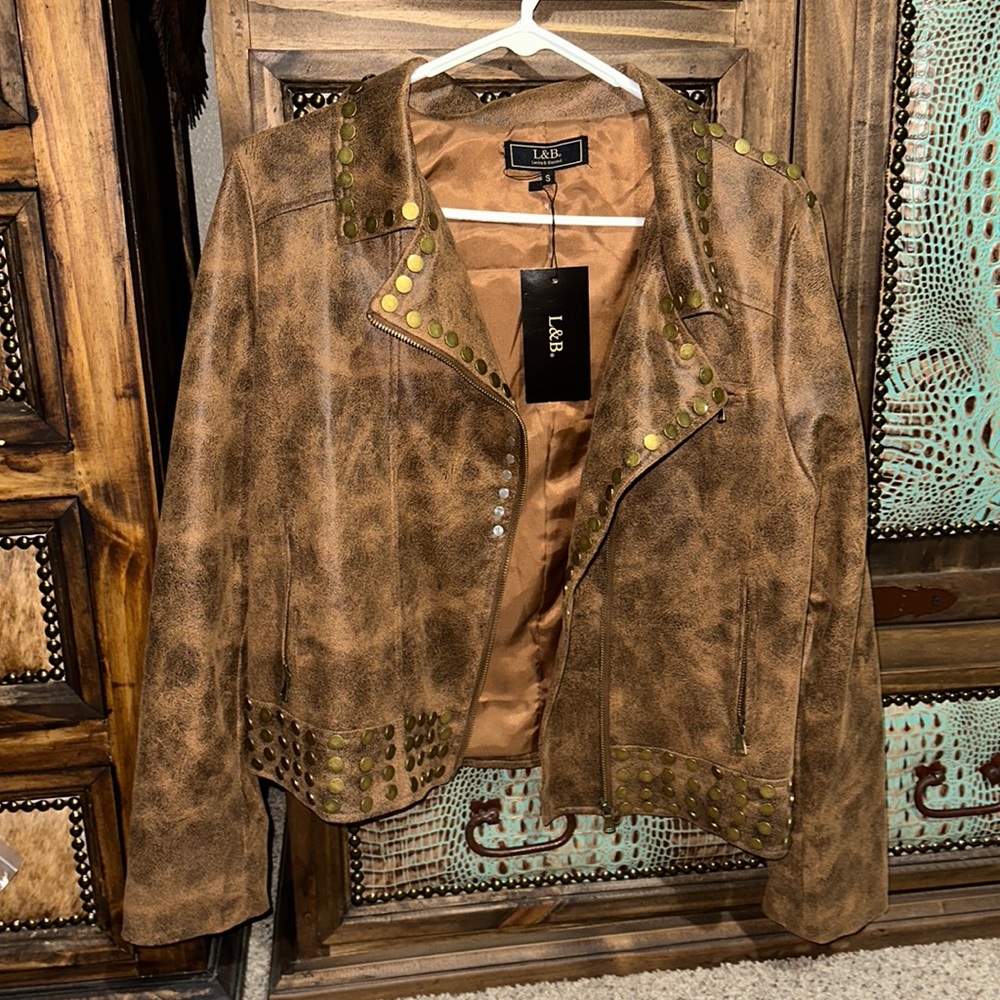L&B Brown Suede Studded Jacket - Picture 2 of 5
